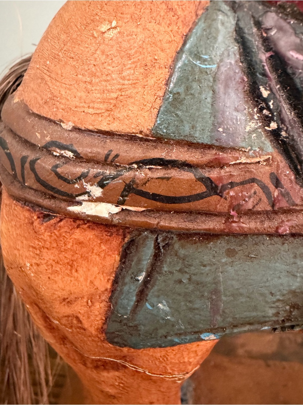 Vintage Hand Carved & Hand-Painted Wooden Carousel Horse on Wheels Wooden Toy - Picture 9 of 14